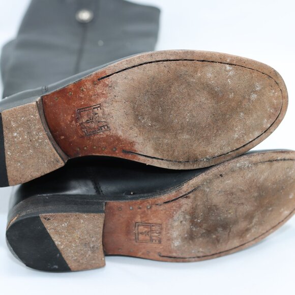 Frye 6-1/2" Genuine Black Leather Knee High Riding Boots with Low Heel - Picture 10 of 11